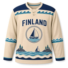 Load image into Gallery viewer, Finland Archipelago Sail Original Hockey Jersey in Shore Sand, front view – custom name and number