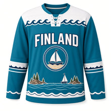 Load image into Gallery viewer, Finland Archipelago Sail Original Hockey Jersey in Baltic Teal, front view – custom name and number