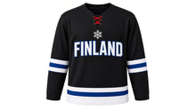 Load image into Gallery viewer, Finland Original Hockey Jersey in Black, front view – custom name and number