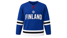 Load image into Gallery viewer, Finland Original Hockey Jersey in Blue, front view – custom name and number