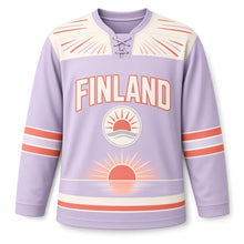 Load image into Gallery viewer, Finland Midnight Sun Original Hockey Jersey in Heather Lilac, front view – custom name and number