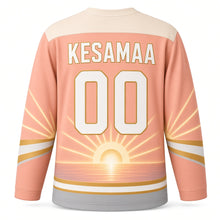 Load image into Gallery viewer, Finland Midnight Sun Original Hockey Jersey in Cloudberry Peach, back view with your name and number
