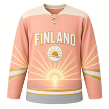 Load image into Gallery viewer, Finland Midnight Sun Original Hockey Jersey in Cloudberry Peach, front view – custom name and number