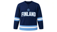 Load image into Gallery viewer, Finland Original Hockey Jersey in Navy, front view – custom name and number