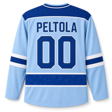 Load image into Gallery viewer, Finland Nordic Cross Original Hockey Jersey in Ice Sky, back view with your name and number
