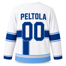 Load image into Gallery viewer, Finland Nordic Cross Original Hockey Jersey in Frost White, back view with your name and number