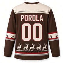 Load image into Gallery viewer, Finland Reindeer Trail Original Hockey Jersey in Tundra Brown, back view with your name and number