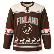Load image into Gallery viewer, Finland Reindeer Trail Original Hockey Jersey in Tundra Brown, front view – custom name and number