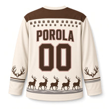 Load image into Gallery viewer, Finland Reindeer Trail Original Hockey Jersey in Snow Cream, back view with your name and number