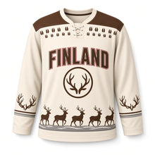 Load image into Gallery viewer, Finland Reindeer Trail Original Hockey Jersey in Snow Cream, front view – custom name and number