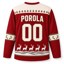 Load image into Gallery viewer, Finland Reindeer Trail Original Hockey Jersey in Lapland Red, back view with your name and number
