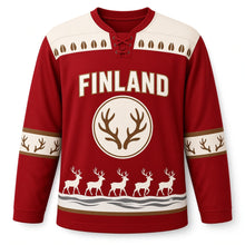 Load image into Gallery viewer, Finland Reindeer Trail Original Hockey Jersey in Lapland Red, front view – custom name and number