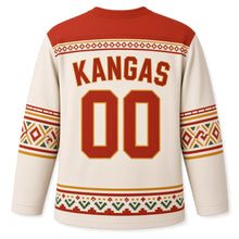 Load image into Gallery viewer, Finland Rya Weave Original Hockey Jersey in Natural Linen, back view with your name and number
