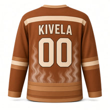 Load image into Gallery viewer, Finland Sauna Steam Original Hockey Jersey in Cedar Brown, back view with your name and number