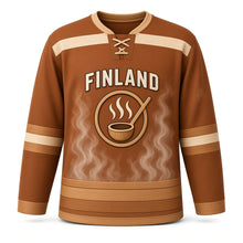 Load image into Gallery viewer, Finland Sauna Steam Original Hockey Jersey in Cedar Brown, front view – custom name and number