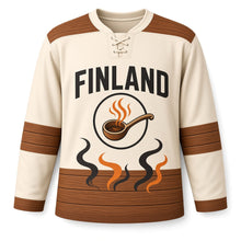 Load image into Gallery viewer, Finland Sauna Steam Original Hockey Jersey in Steam Cream, front view – custom name and number
