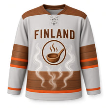 Load image into Gallery viewer, Finland Sauna Steam Original Hockey Jersey in Smoke Gray, front view – custom name and number