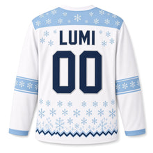 Load image into Gallery viewer, Finland Snowfall Original Hockey Jersey in Powder White, back view with your name and number
