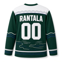 Load image into Gallery viewer, Finland Thousand Lakes Original Hockey Jersey in Pine Green, back view with your name and number