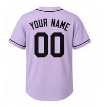 Load image into Gallery viewer, Fireflies Summer Night Milwaukee Baseball Jersey in Evening Lavender, back view with your name and number – custom block name and number with dotted-stripe sleeves