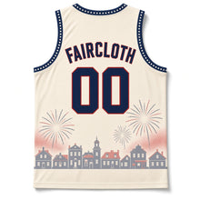 Load image into Gallery viewer, Fireworks Night Original Basketball Jersey in Starlight Cream, back view with your name and number