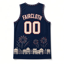 Load image into Gallery viewer, Fireworks Night Original Basketball Jersey in Midnight Navy, back view with your name and number