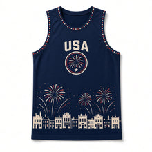 Load image into Gallery viewer, Fireworks Night Original Basketball Jersey in Midnight Navy, front view – custom name and number