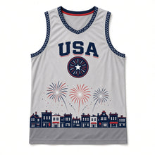 Load image into Gallery viewer, Fireworks Night Original Basketball Jersey in Smoke Gray, front view – custom name and number