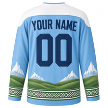 Load image into Gallery viewer, First Day of Summer Original Hockey Jersey in Sky Blue, back view with custom YOUR NAME and 00