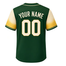 Load image into Gallery viewer, Fish Fry Friday Milwaukee Baseball Jersey in Coleslaw Green, back view with your name and number – fish-scale sleeves and checkered hem