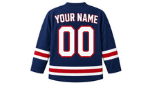Load image into Gallery viewer, Flag Day Original Hockey Jersey in Navy, back view with your name and number