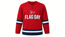 Load image into Gallery viewer, Flag Day Original Hockey Jersey in Red, front view – custom name and number