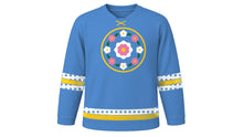 Load image into Gallery viewer, Flores de Mayo Original Hockey Jersey in Marian Blue, front view – custom name and number