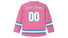 Load image into Gallery viewer, Flores de Mayo Original Hockey Jersey in Rose Pink, back view with your name and number