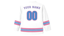 Load image into Gallery viewer, Flores de Mayo Original Hockey Jersey in Sampaguita White, back view with your name and number