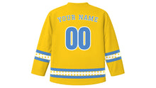 Load image into Gallery viewer, Flores de Mayo Original Hockey Jersey in Sunflower Yellow, back view with your name and number