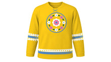 Load image into Gallery viewer, Flores de Mayo Original Hockey Jersey in Sunflower Yellow, front view – custom name and number