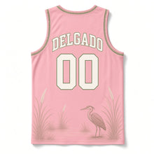 Load image into Gallery viewer, Florida Everglades Heron Original Basketball Jersey in Sunrise Pink, back view with your name and number
