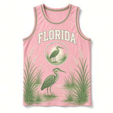 Load image into Gallery viewer, Florida Everglades Heron Original Basketball Jersey in Sunrise Pink, front view – custom name and number