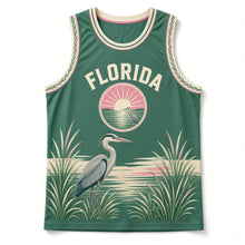 Load image into Gallery viewer, Florida Everglades Heron Original Basketball Jersey in Sawgrass Green, front view – custom name and number