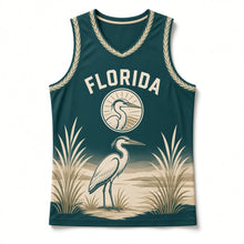 Load image into Gallery viewer, Florida Everglades Heron Original Basketball Jersey in Mangrove Teal, front view – custom name and number
