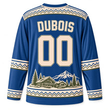 Load image into Gallery viewer, France Alpine Village Original Hockey Jersey in Savoie Blue, back view with your name and number