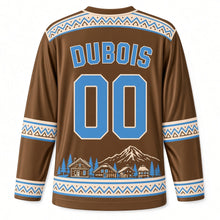 Load image into Gallery viewer, France Alpine Village Original Hockey Jersey in Chalet Wood, back view with your name and number