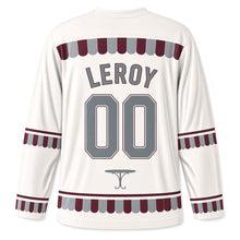 Load image into Gallery viewer, France Bistro Stripe Original Hockey Jersey in Café White, back view with your name and number