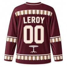 Load image into Gallery viewer, France Bistro Stripe Original Hockey Jersey in Bordeaux Wine, back view with your name and number