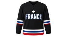 Load image into Gallery viewer, France Original Hockey Jersey in Black, front view – custom name and number