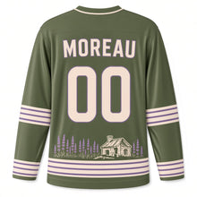 Load image into Gallery viewer, France Lavender Fields Original Hockey Jersey in Olive Green, back view with your name and number