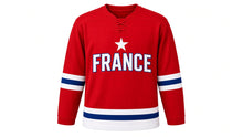 Load image into Gallery viewer, France Original Hockey Jersey in Red, front view – custom name and number