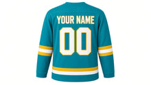 Load image into Gallery viewer, Friendship Day Original Hockey Jersey in Teal, back view with your name and number