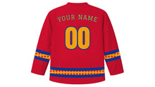 Load image into Gallery viewer, Gai Jatra Original Hockey Jersey in Crimson, back view with your name and number
